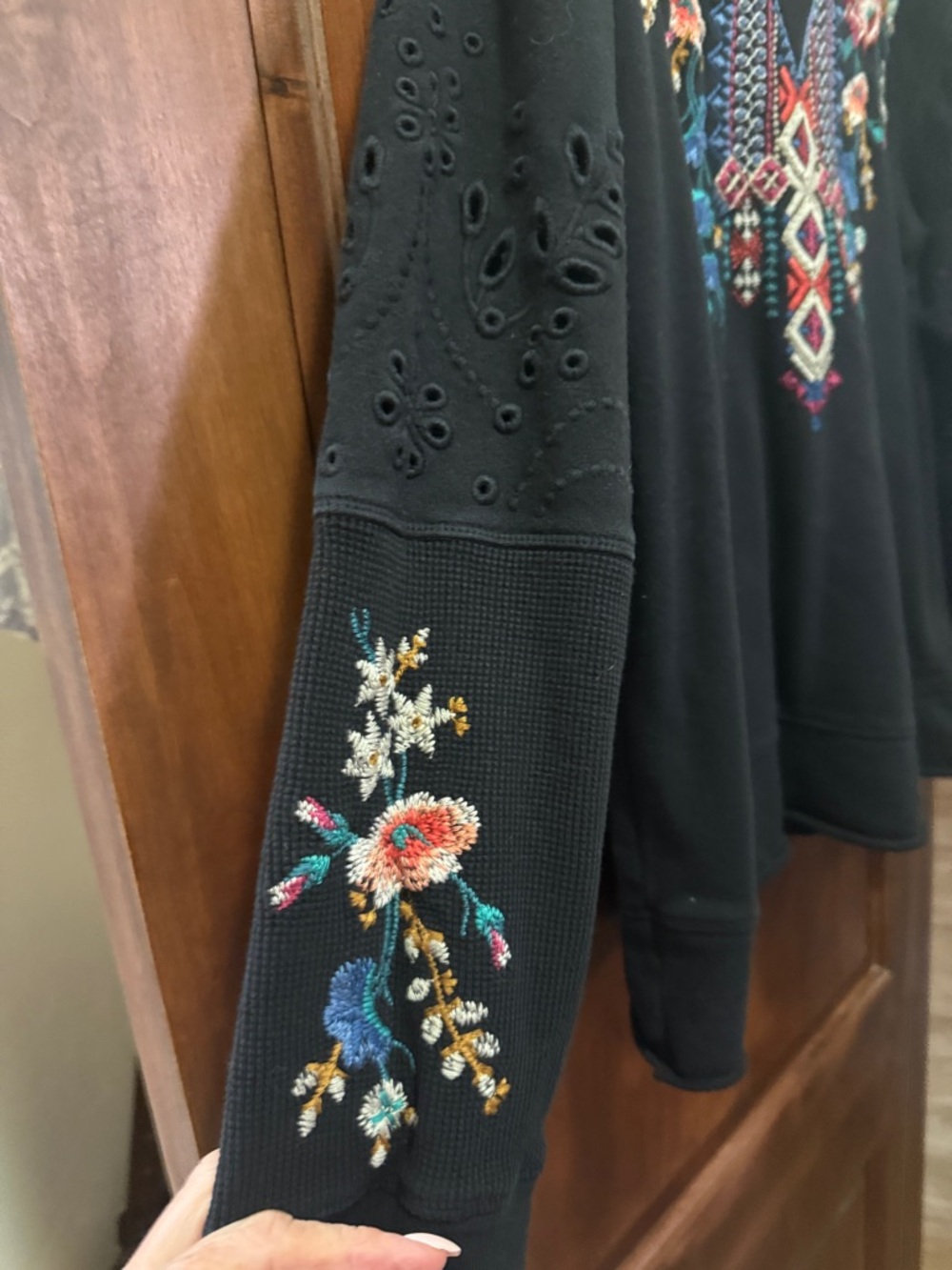 Johnny Was Black Embroidered Floral & Geometric Sweatshirt - Picture 3 of 6